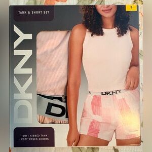 DKNY Cream Ribbed Tank & Pink Stripe PJ Shorts Set